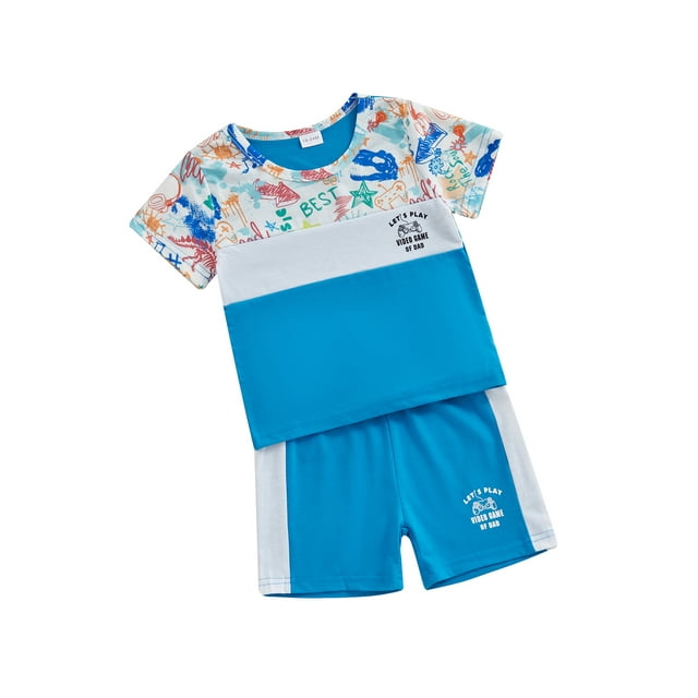Toddler Boys Summer Shorts Sets Short Sleeve Letter Dinosaur Game