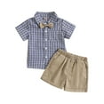 thumbnail image 1 of Toddler Boys Summer Suit Short Sleeved Plaid Shirt With Bow Tie Almond Shorts Performance Suit Gentleman Suit Size 3-4T, 1 of 9