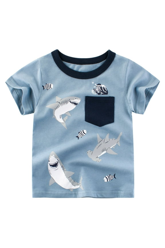 Toddler Boys Summer T Shirt Shark Print Casual Short Sleeve Tops Outdoor Daily Wear Tee Size 2-3T
