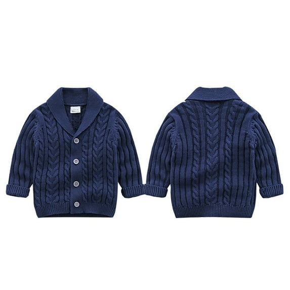 Toddler Boys Sweater Cardigans Button Up Shawl Collar Knitted Jacket Coat Kids Fall Winter Casual Outerwear (9 Months, Blue)