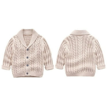 Toddler Boys Sweater Cardigans Button Up Shawl Collar Knitted Jacket Coat Kids Fall Winter Casual Outerwear (9 Months, Khaki)