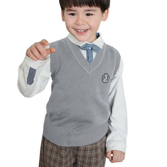 Toddler Boys Sweaters Knit Vest Kids Warm Casual Pullover Knit Sweater Vest Boys Fall Winter Layering Clothes Light Gray Size 3-4T