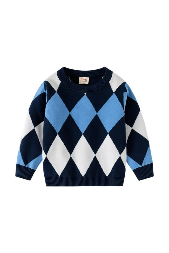 Toddler Boys Sweaters Plaid Soft Cotton Knitted Pullover Tops Long Sleeve Kids Crewneck Jumpers (3 Years, Navy)