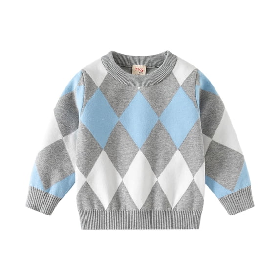 Toddler Boys Sweaters Plaid Soft Cotton Knitted Pullover Tops Long Sleeve Kids Crewneck Jumpers (7 Years, Gray)