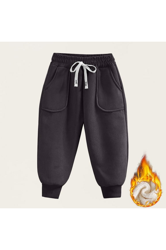 Toddler Boys Sweatpants Infant Girls Fleece Lined Pull on Joggers Elastic Waist Athletic Pants Warm Kids Winter Pants