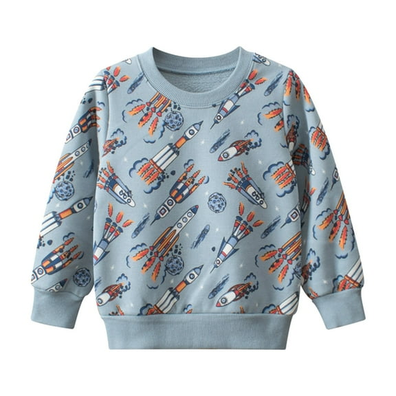 Toddler Boys Sweatshirts 2t Dinosaur Tractor Printed Long Sleeve Round Neck Soft Pullover Tops T-Shirt Boys & Girls Shirts,Blue,1-2 Years