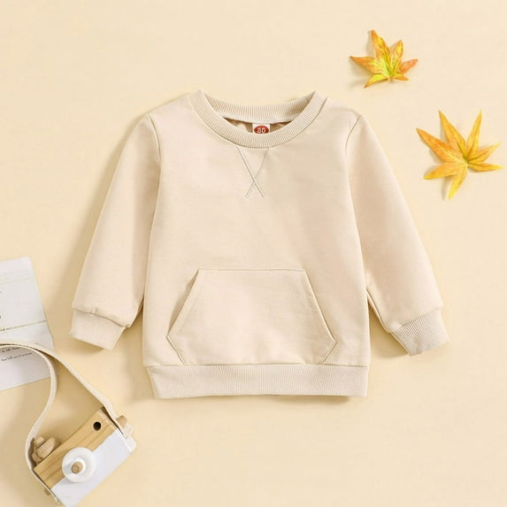 Toddler Boys Sweatsuit Long Sleeve Beige Sweatshirt Girls Crew Neck Cute Pullover Relaxed Fit Tops Warm Fall Winter Clothes Boy Clothes 12-18 Months