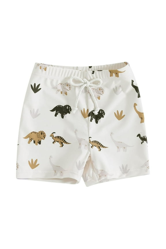Toddler Boys Swim Trunks Cartoon Print Bathing Suit Summer Swim Shorts Beige 12-18 Months