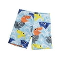 thumbnail image 1 of Toddler Boys Swim Trunks Cartoon Shark Print Color Block Elastic Waist Quick Dry UPF 50+ Beach Shorts Light Blue, 1 of 3