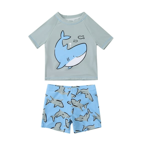 Toddler Boys Swim Trunks Kids Baby Swimwear Cartoon Short Sleeve Tops Print Shorts Pants Beach Bathing Suit 2Pcs Set Swimsuit for Boys Size 12-24 Months