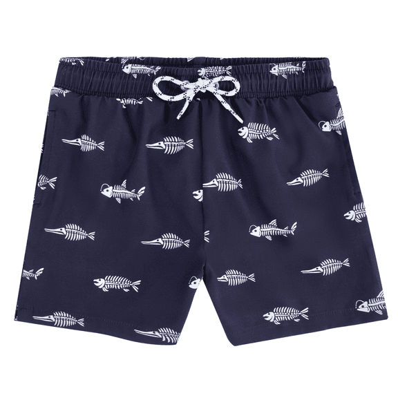Toddler Boys Swim Trunks Quick Dry Boys Swim Shorts with Mesh Liner Beach Toddler Boys Bathing Suit Navy Blue Fishbone 3T