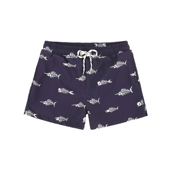 Toddler Boys Swim Trunks Quick Dry Boys Swim Shorts with Mesh Liner Beach Toddler Boys Bathing Suit Navy Blue Fishbone 3T