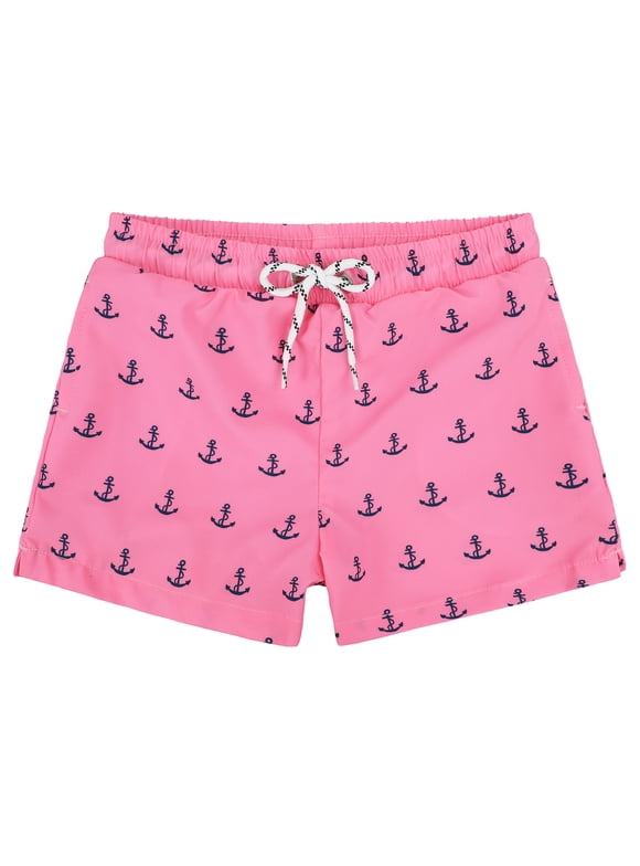 Toddler Boys Swim Trunks Quick Dry Boys Swim Shorts with Mesh Liner Beach Toddler Boys Bathing Suit Pink Anchor 4T