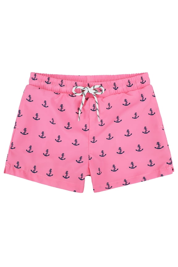 Toddler Boys Swim Trunks Quick Dry Boys Swim Shorts with Mesh Liner Beach Toddler Boys Bathing Suit Pink Anchor 4T