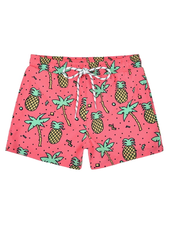 Toddler Boys Swim Trunks Quick Dry Boys Swim Shorts with Mesh Liner Beach Toddler Boys Bathing Suit Pink Pineapple 4T