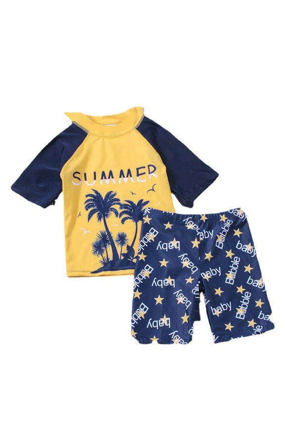 Toddler Boys Swimsuit 3 Piece Swim Short Sleeve Bathing Suits Rash Guards and Swim Sets Size 4-5T