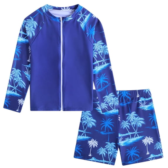 Lanbubble Toddler Boys Swimsuits Trunk Rashguard Long Sleeve Top Shorts 2 Pieces Bathing Suit Swimwear 3-8Y