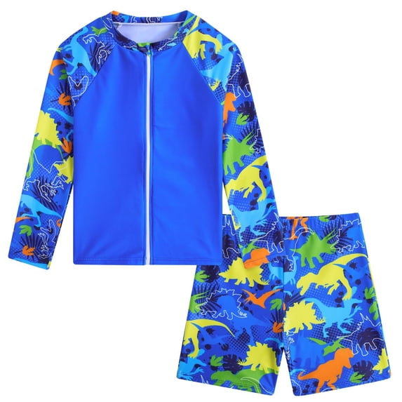 Lanbubble Toddler Boys Swimsuits Trunk Rashguard Long Sleeve Top Shorts 2 Pieces Bathing Suit Swimwear 3-8Y