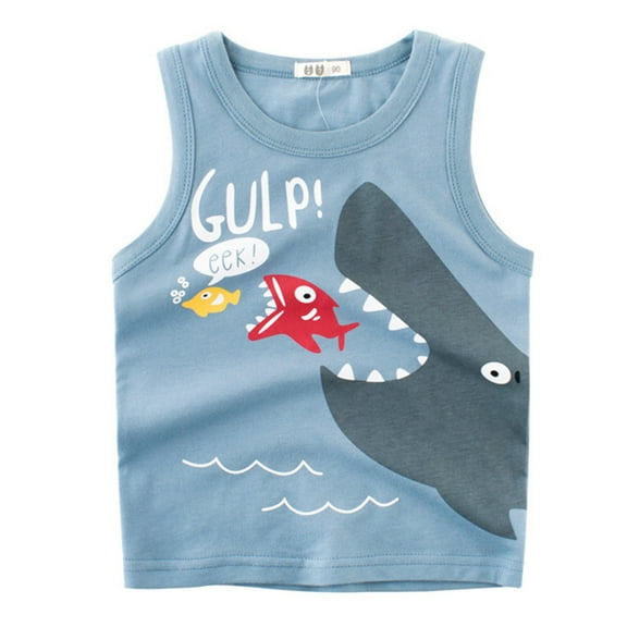 Toddler Boys T-Shirts Cartoon Shark Print Sleeveless Crew Neck Vest T Shirts Tank Tops Sports Tee Summer Kids Cute Playwear Top