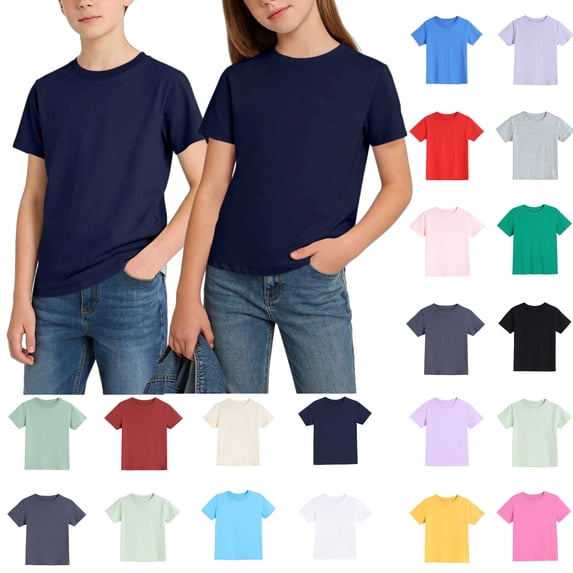 Toddler Boys T-Shirts Cotton Solid Color Boys Shirts Round Neck Short Sleeve T Shirts for Boys Casual Shirts for Boys Shirts Under $10 Size 14-15 Years