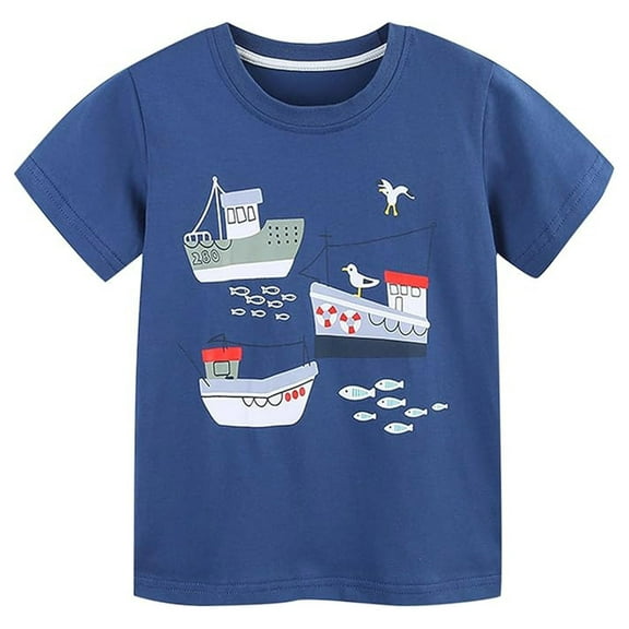 Wxolcjlv Toddler Boys T-Shirts Crew Neck Cartoon Ship Printing Short Sleeve T Shirt Children Boys Summer Breathable Stylish T-Shirts，12 -24 Months