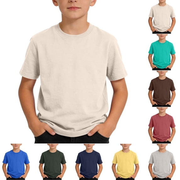 Toddler Boys T-Shirts Solid Color Cotton Summer Shirts for Boys Plus Size Boys T-shirt Top Toddler Boys And Girls Round Neck Short Sleeved T Shirts for Boys Size 7-8 Years