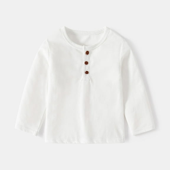 Toddler Boys T Shirts Solid color White Long Sleeve Top Basic Crewneck Cottom Boy Shirt Boys Size 18-24 Months Clothes Cute Boy Girl Clothing