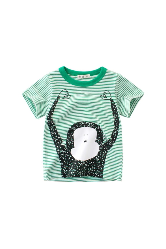 Toddler Boys T-Shirts Summer Short Sleeved Cartoon Monkey Print Round Neck Stripe T-Shirt Kid Boys Outdoor Active Play Comfortable T-Shirts,2 -3 Years