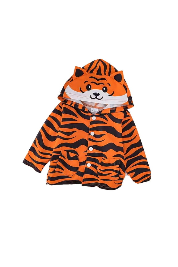 Toddler Boys Tiger Print Fun Animal Hooded Long Sleeve Cardigan Orange,2-3T