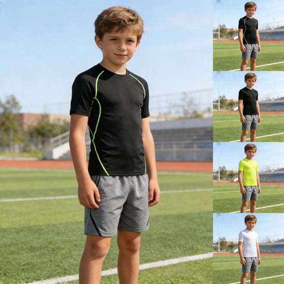 Toddler Boys Tops Compression Athletic Performance Wicking Breathable Fit Youth Sports Training Kids T Shirts