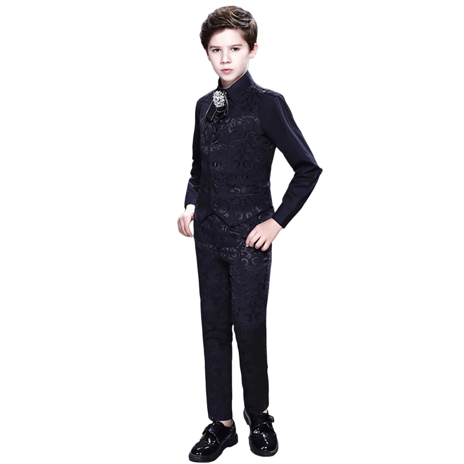 Toddler Boys Tuxedo Suit Boys Slim Fit Formal Wedding Party Revelry Shinning Outfit Suit Kids 4