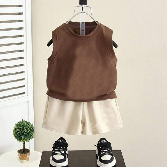 Toddler Boys Two Piece Athletic Sets Sleeveless Tees Loose Shorts Training Sportswear Suit Summer