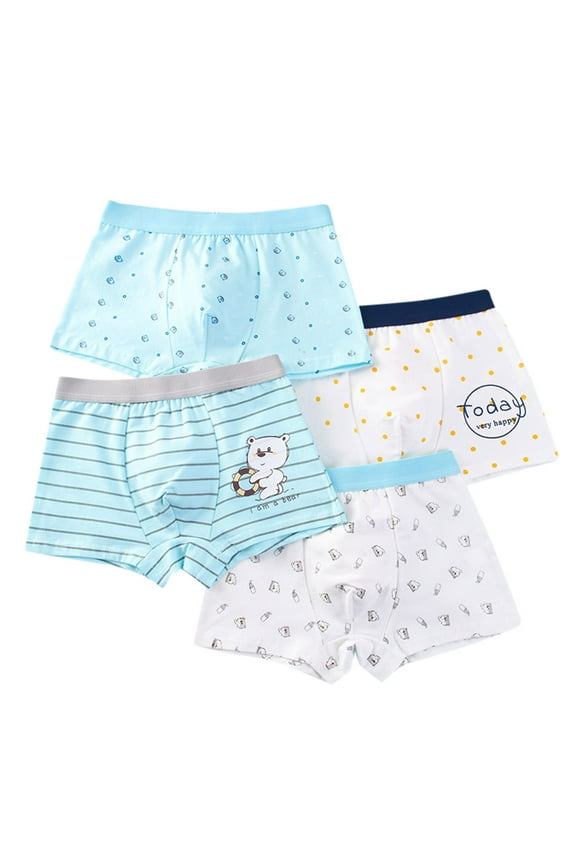 Toddler Boys Underwear Kids Boys Cotton Underwear Toddler Cute Cartoon Striped Print Underpants Boxer Briefs 4 Pack Toddler Boxer Briefs Blue 10 years-12 years
