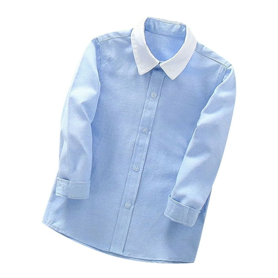 Toddler Boys Uniform Shirt Fashion Long Sleeve Blouse Solid Color Gentleman's School Uniform Shirt Light Blue 10-11 Years
