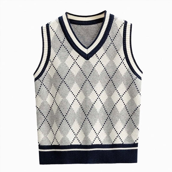 Toddler Boys V-Neck Argyle Knit Vest,Sleeveless Pullover Sweater,School Uniform Style 2-4 Years