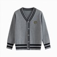 thumbnail image 1 of Toddler Boys V-Neck Button-Up Cardigan Sweater, Contrast Hem Knit Coat, School Casual Outwear 3-4 Years, 1 of 5