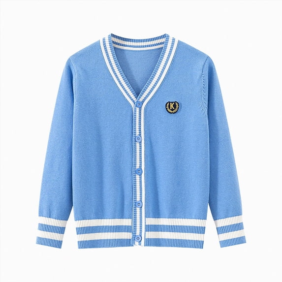 Toddler Boys V-Neck Button-Up Cardigan Sweater, Contrast Hem Knit Coat, School Casual Outwear 7-9 Years
