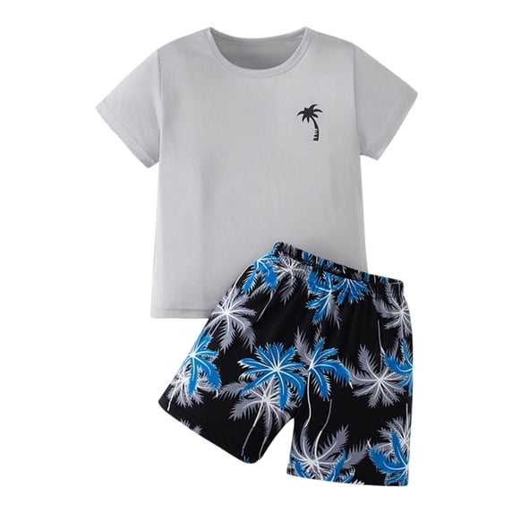 Toddler Boys Vacation Outfits Set- Casual Soft Short Sleeve T Shirts and Shorts Kids Summer Clothes Grey Size 9-10 Years