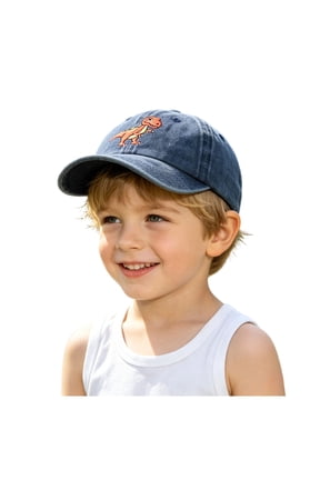 Toddler Boys Vintage Washed Denim Baseball Cap with Cartoon Dinosaur Embroidery Adjustable Sun Hat for for Beach Trips Blue