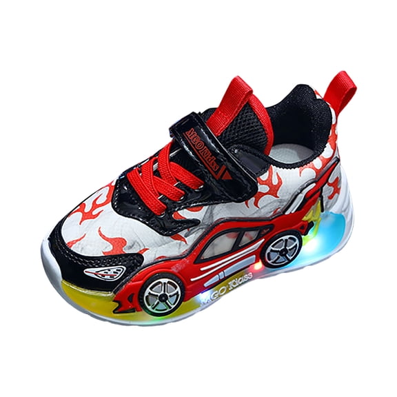Toddler Boys Walking Shoes Light up Led Running Slip on Cartoon Mesh Breathable Platform Fashion Flashing Casual Sneakers Red Size 5.5 Toddler