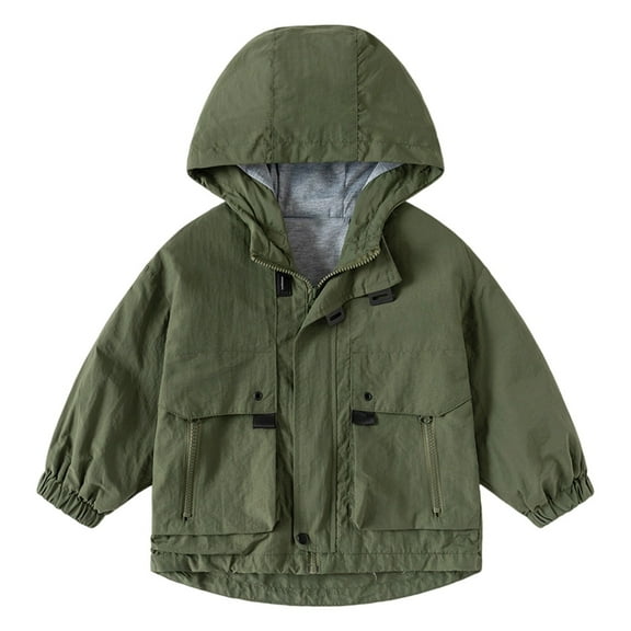Toddler Boys Windbreaker Casual Outerwear Kids Lightweight Zip Hooded Jacket Baby Cute Coat for Spring Fall,Color:Green,Size:2-3 Years