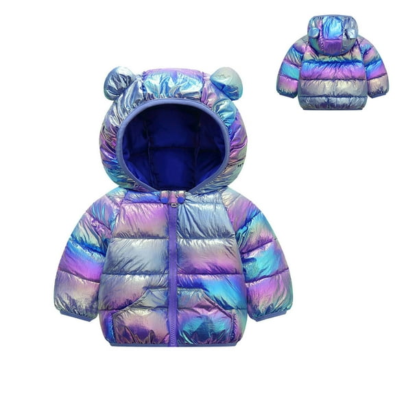 Toddler Boys Winter Coat Girls Puffer Jacket Zipper Long Sleeve Kids Warm Winter Coat Outerwear Cute Bear Ear Hooded Jackets with Pockets 12-18 Months Jacket Girls