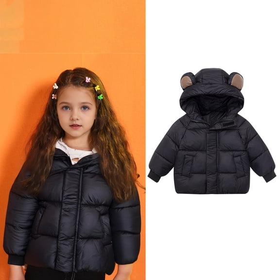 Toddler Boys Winter Coat Puffer Jacket Full-Zip Long Sleeve Windproof Jacket Outwear Cute Hooded Jackets with Pockets Clothes for 3-4 Years Old Girl