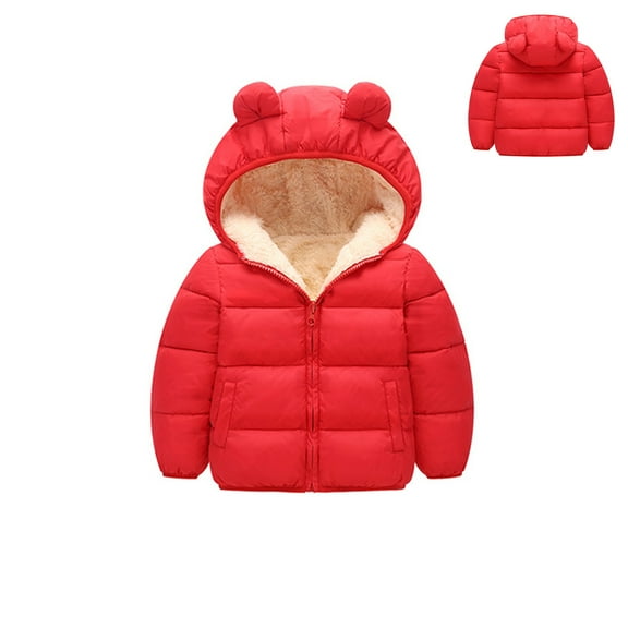 Toddler Boys Winter Coat Puffer Jacket Kids Zipper Long Sleeve Windproof Down Jacket Cute Bear Ear Hooded Jackets with Pockets Toddler Boys Jacket 2-3 Years