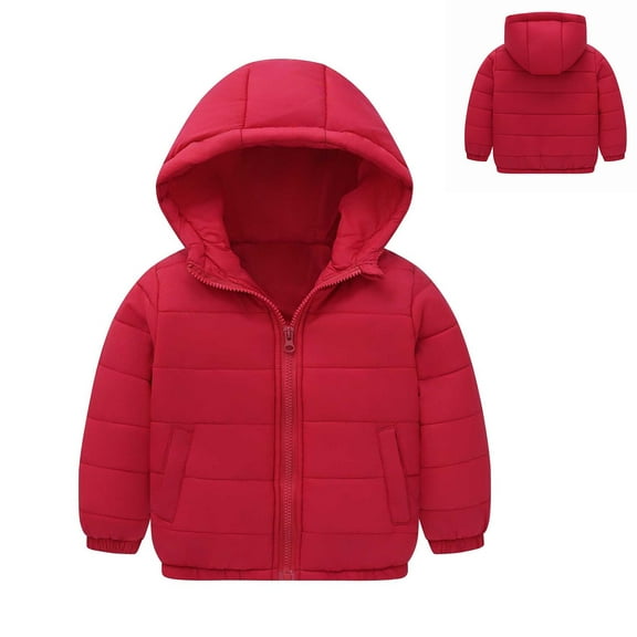Toddler Boys Winter Coats Hooded Puffer Jacket Kids Red Jacket for Girls Zipper Long Sleeve Waterproof Kids Thicken Jacket Girls Winter Coat Size 1-2 Years