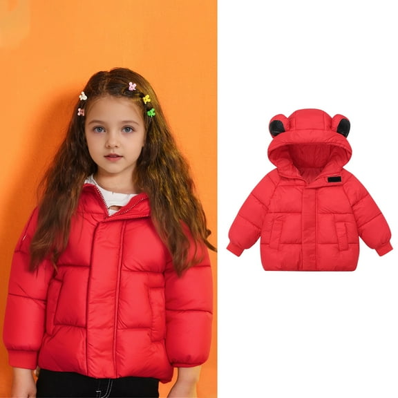 Toddler Boys Winter Coats Puffer Jacket Zipper Long Sleeve Windproof Jacket Outwear Warm Bear Hooded Outdoor Coats Boys Jacket 12-18 Months