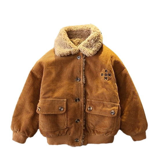 Toddler Boys Winter Corduroy Coat Sherpa Lined Trucker Jacket Size 1-8Y Warm Outerwear Button Down Jacket thermal Outerwear Khaki 1 Years(90)