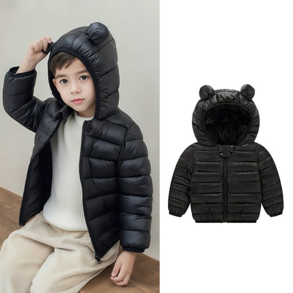Toddler Boys Winter Down Coat Cute Bear Ears with Hoods Thicken Windproof Zipper Warm Winter Coats Toddler Winter Girl Clothes 18-24 Months