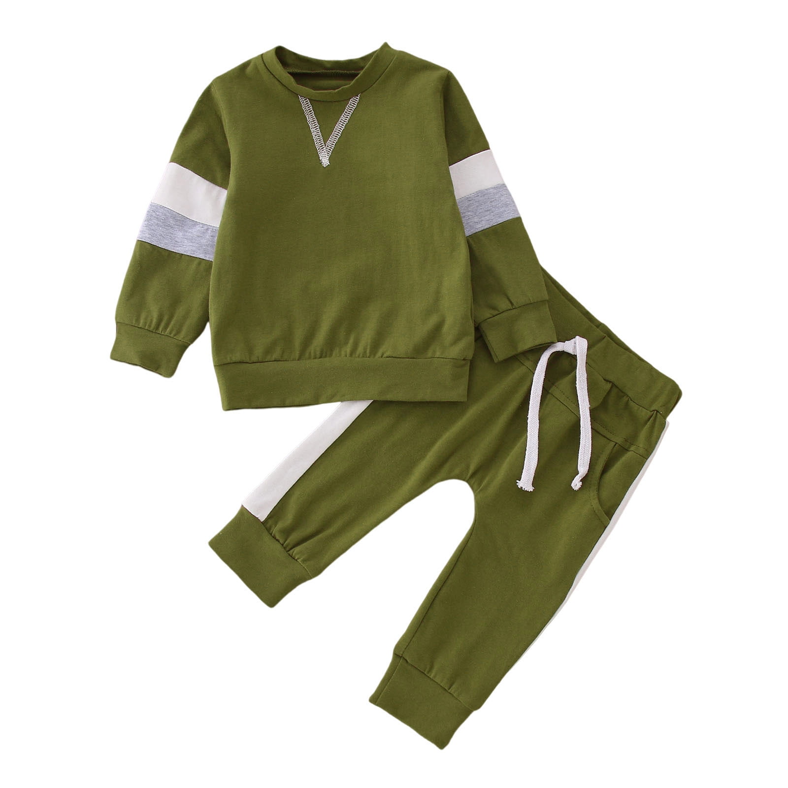 Toddler Boys Winter Long Sleeve Patchwork Color Prints Tops Pants 2Pcs ...