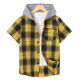 thumbnail image 1 of Toddler Boys Yellow Hooded Plaid Long-sleeve Button-up Shirt With Pockets 2-7T, 1 of 6